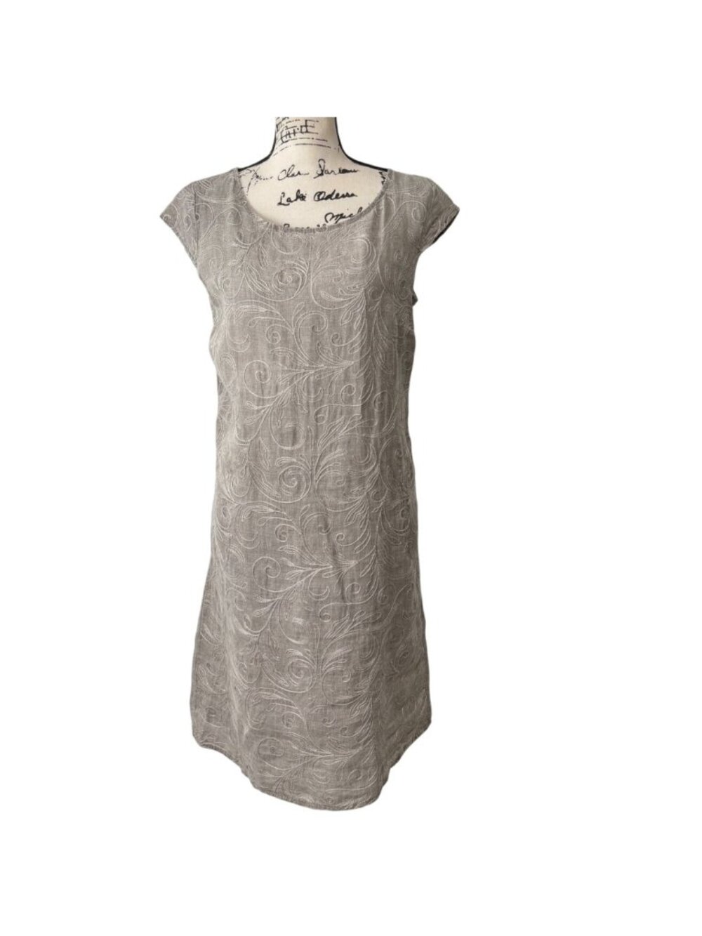 Lina Tomei Womens Size M Midi Dress Linen Embroidered Made In Italy Short Sleeve - Picture 1 of 8